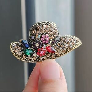 Vintage  Rhinestone Flower Hat Brooches Pin For Women
